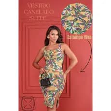 Vestido Alça Justo Feminino Vestido Casual Canelado Estampado Confortável Tubinho Decote Quadrado