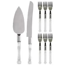 Kit Conjunto Espátula E Faca Para Bolo Com Seis Garfos De Sobremesa
