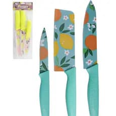Kit com 3  Facas Decorada Para Cozinha Com Protetor