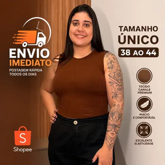 Cropped Canelado Anarruga Modela o Corpo Elasticidade Sem Manga Casual Modinha Basico Dia a Dia