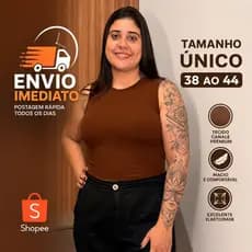 Cropped Canelado Anarruga Modela o Corpo Elasticidade Sem Manga Casual Modinha Basico Dia a Dia