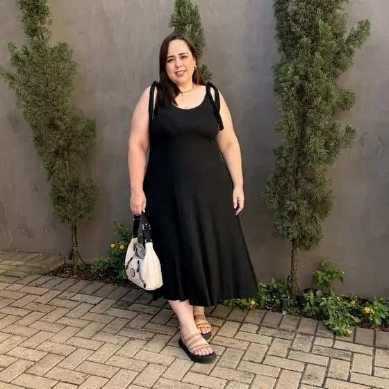 Vestido Plus Size Midi Feminino Soltinho Amplo Confi Alça Regulavel Viscolycra Tamanho Unico 44 ao 52