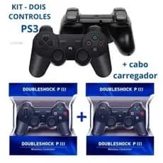 Kit 2 Controle Ps3 Com Cabo Carregador Dual Shock Wirelless Sem Fio bluetooth
