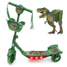 Patinete Musical Verde Dinossauro 3 Rodas Emite Luz e Som