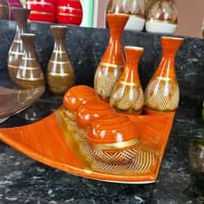 Kit 07 Peças Prato Bolas Trio Vasos Ceramica Decoraçao