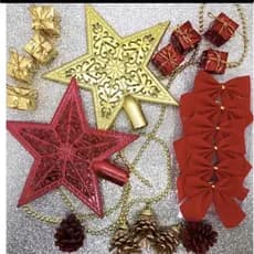 Kit Natalino 21/17 Peças enfeite de Natal Vermelho Dourado Estrela