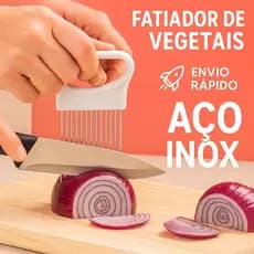 KIT 02 Cortadores de Vegetais Legumes Aço Inox Suporte Fatiador Manual para Cebola Tomate Frutas