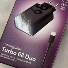 Carregador Turbo 68W Duo USB + Tipo-C Carregamento Super Rápido Com Cabo 1 Metro 10x Mais Rápido Para Celular Samsung iP