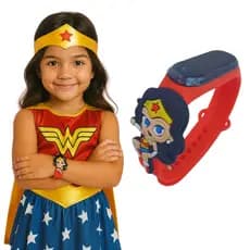 Relogio Infantil Menina Digital Led Mulher Maravilha Com Data & Hora Super Heroi