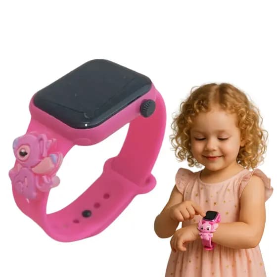 Relogio Infantil Digital Led Angel Stitch Quadrado Data e Hora Menina Feminino Disney