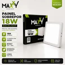 Painel LED Sobrepor 18W Backlight Quadrado Maxxy | Luz Branca Fria 6500K | Econômico | Bivolt