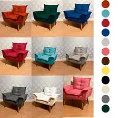 Poltrona Opala Larissa amamentação Decorativa Suede P/ quarto, sala de estar e recepção Pés Palito