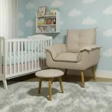 Poltrona Opala Cadeira Decorativa + Puff Redondo Pés Palito