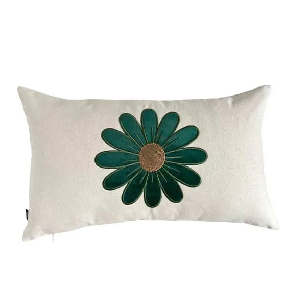CAPA DE ALMOFADA BORDADA FLOR DA TERRA RETANGULAR VERDE MUSGO 30X50