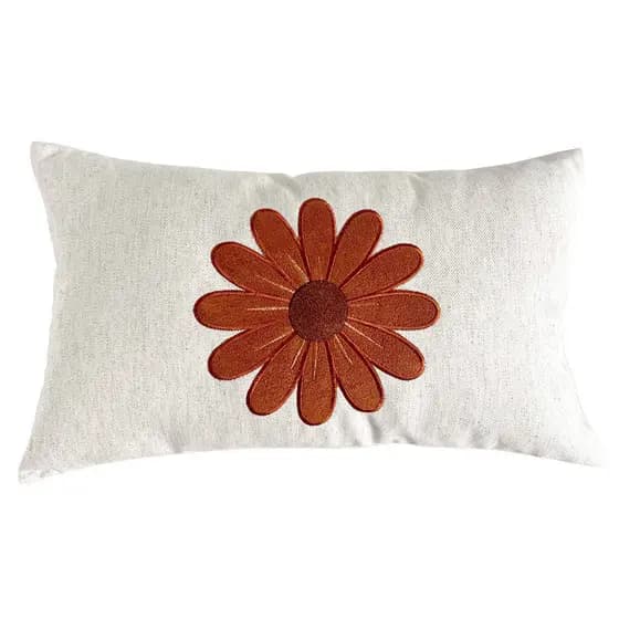 CAPA DE ALMOFADA BORDADA FLOR DA TERRA RETANGULAR TERRACOTA 30X50