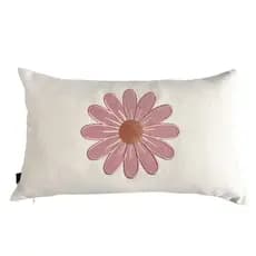 CAPA DE ALMOFADA BORDADA FLOR DA TERRA RETANGULAR ROSA 30X50