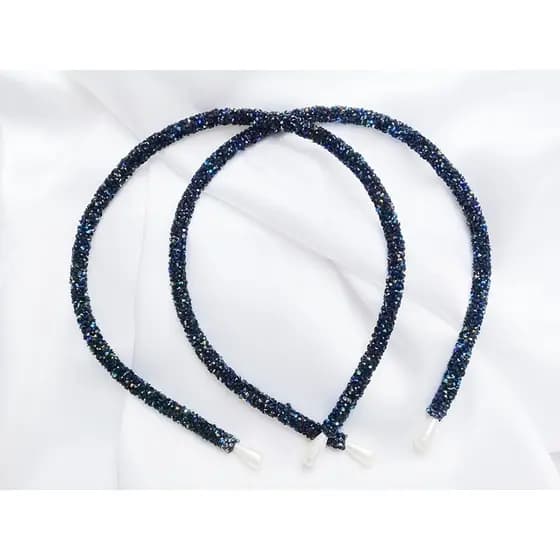 Tiara Tubinho Decorada Artesanal - Preto azul  - Ref. T100/ 0126