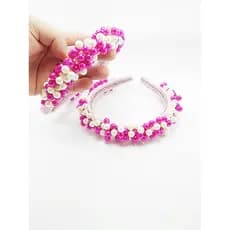 TIARA PEROLAS LUXO DECORADA ARTESANAL - PINK E BRANCO - REF 900/0126