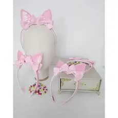 Tiara Gatinha Paetê Rosa e Pulseiras  900/0126A