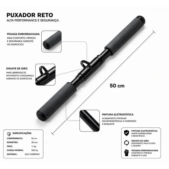 Puxador Barra Reta Crossover Triceps Pulley De Musculação