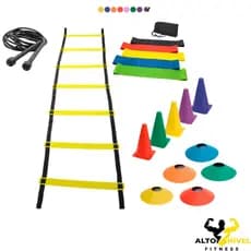 Kit Treino Funcional Agilidade Escada 7 Degraus 5 Cones 5 Chapéus 1 Kit Mini Bands 1 Corda de Pular
