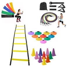 Kit Agilidade Treino Completo 1 Escada 10 Chapéus 10 Cones + kit Mini Bands 5 Faixas + kit 11 Peças