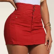 Short Saia Modelador Feminino Cintura Alta Elastano Lycra Vermelho  Versátil Lipo Empina bumbum afina cintura