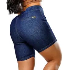 Bermuda Feminina Meia Coxa Jeans Social Fit Casual Lycra Cintura Alta Short