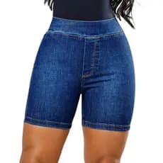 Bermuda Feminina Meia Coxa Jeans Social Fit Casual Lycra Elastano Cintura Alta Short
