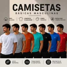 Camisetas Masculinas de Malha Cotton Algodão Básicas Camisas Premium