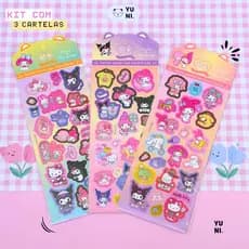 Cartela de adesivos da turma da Hello Kitty, papelaria fofa, escolar, holografico