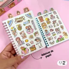 Caderneta de Adesivos e Bloco de notas Menina Fofa Kawaii