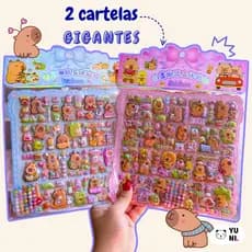 Kit 2 Cartelas Adesivos Capivaras - Cartela Grande 3D Capivaras MAIS DE 100 adesivos PVC