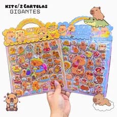 Kit 2 Cartelas Adesivos Capivaras - Cartela Grande 3D Capivaras MAIS DE 75 adesivos PVC - Escolar