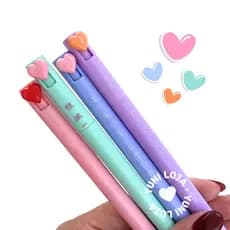 Caneta Gel Ponteira de Coração Retrátil Tinta Preta Ponta Fina 0.4mm - Caneta Fofa Coração Pastel