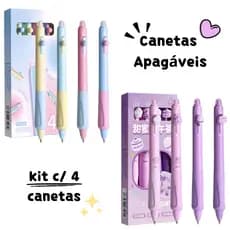 Caneta Gel Apagável 0.5 mm - Caneta Gel Fofa Pastel - Tinta Azul - Caneta Retrátil