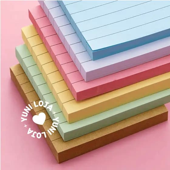 Bloco Notas 100 Folhas Pautado Tom Pastel - Bloco de Anotação Autoadesivo Colorido com Linhas