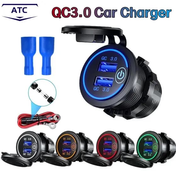 AutoChe Quick Charge QC3.0 Dual USB Fast Car Charger Socket Acessórios Para Carregador Rápido De Carro À Prova D'água 12V/24V QC3.0 Tomada De Alimentação Com Interruptor De Toque & Luz Led