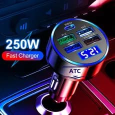 Carregador De Carro Autoche 250W LED Para 5 Portas Rápido PD QC3.0 USB C Telefone Tipo Adaptador No Todos Os Carros