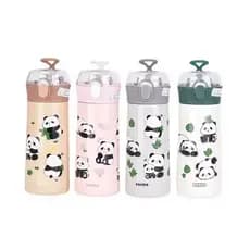 Garrafa Térmica Com Canudo Estampa Panda Aço Inox  500ml