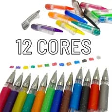 Papelaria - Canetas Gel com Glitter – Kit com 12 Cores Vibrantes