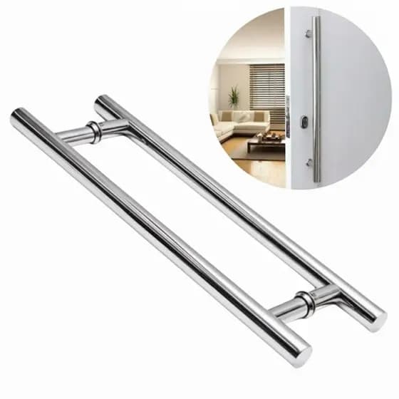 Puxador De Porta Pivotante Aço Inox 304 Tubular 25mm 60cm Polido Porta De Madeira Ou Aluminio