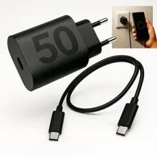 Carregador 50W Turbo - Fonte Tomada Tipo C para Tipo C Cabo 1 Metro Reforçado