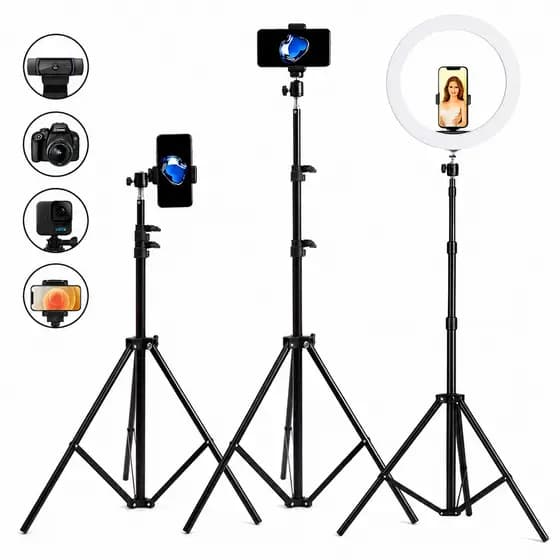 Tripé Celular Retrátil 1.80m Regulável Alumínio  Profissional Horizontal e Vertical Articulado
