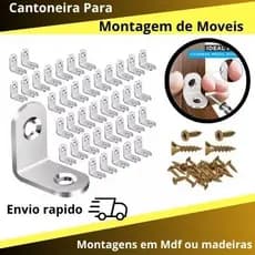 Kit 100 ou 50 Cantoneira Parafusos Cadeirinha 2 Furos Montagem de Móveis
