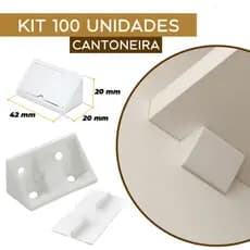 Kit 100 Cantoneira conector 4 Furos Com Tampa Para Montagem De Móveis