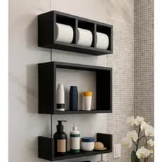 Kit 3 Nicho para banheiro Prateleira Organizador Preto ou Branco Triplo em 100% Mdf multiuso