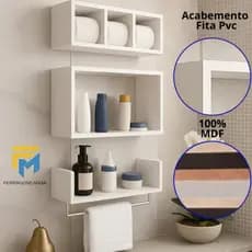 Kit 3 Nichos triplos Prateleiras para Banheiro Organizador em Preto ou Branco 100% Mdf
