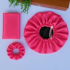 Kit Cetim Antifrizz – Touca Regulável + Fronha de cetim 50x70cm + Scrunchie Macia Feminina