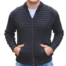 Casaco De Frio Lã Tricot Masculino Jaqueta Masculina Com Bolso e Ziper
